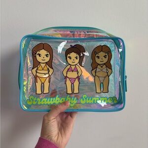 Strawberry Milk Mob Iridescent Blue Trim Clear Cosmetic Pouch